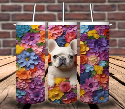 3D Colorful Puppy Dogs surrounded by flowers Bundle - 5 tumbler wraps + 5 BONUS wraps