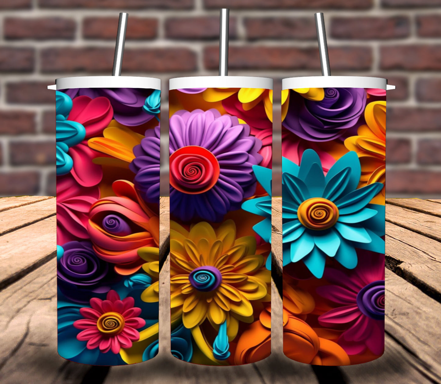 3D Colorful Flowers Tumbler Wrap for 20oz skinny tumbler - Bundle of 10 wraps