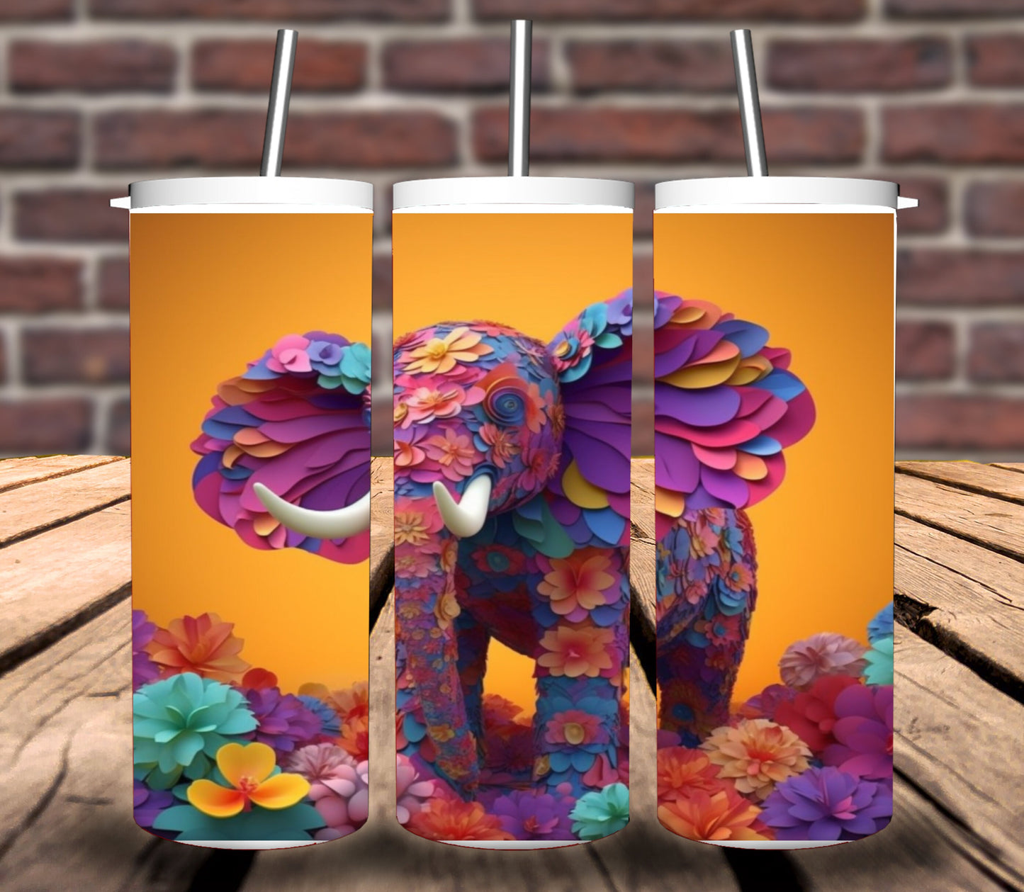 3D Colorful Elephant Tumbler Wrap for 20oz Skinny Tumbler