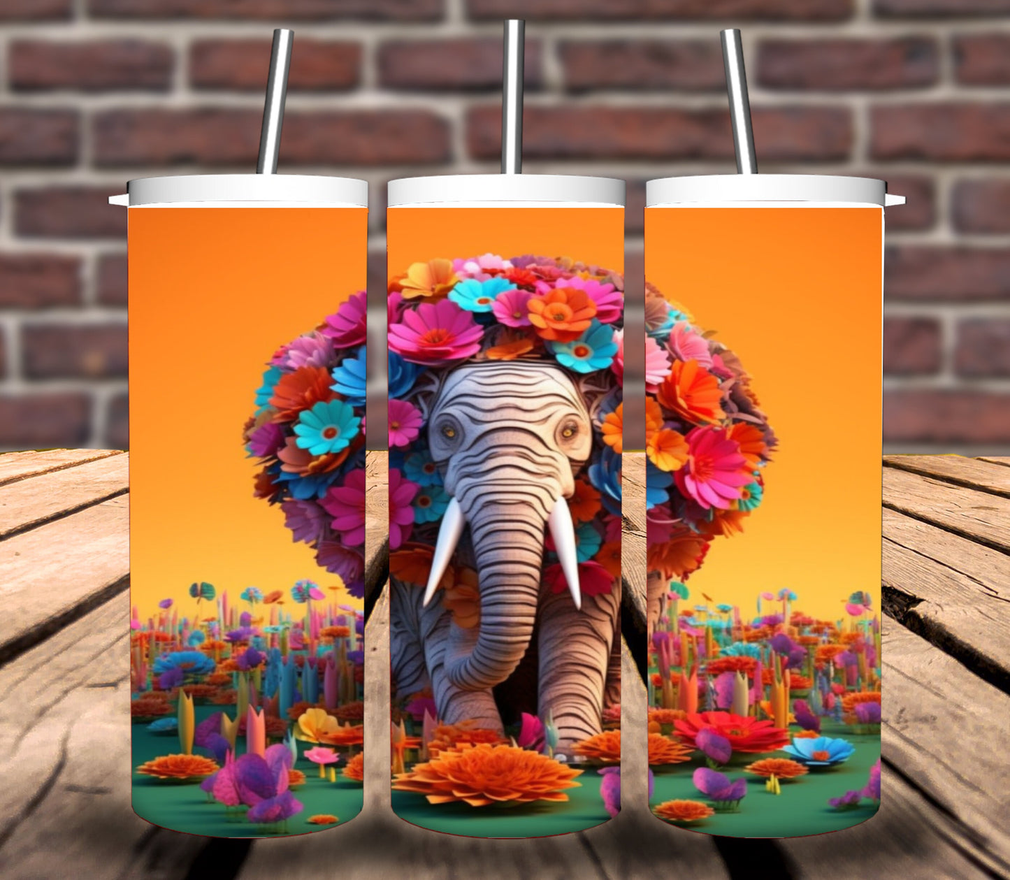 3D Colorful Elephant Tumbler Wrap for 20oz Skinny Tumbler