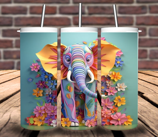 3D Colorful Elephant Tumbler Wrap for 20oz Skinny Tumbler