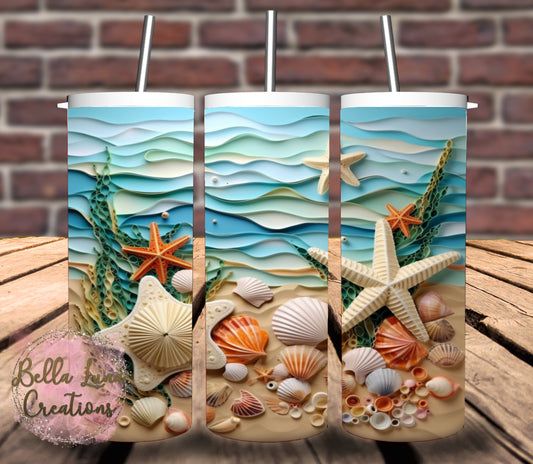 3D Beach Scene Tumbler Wrap