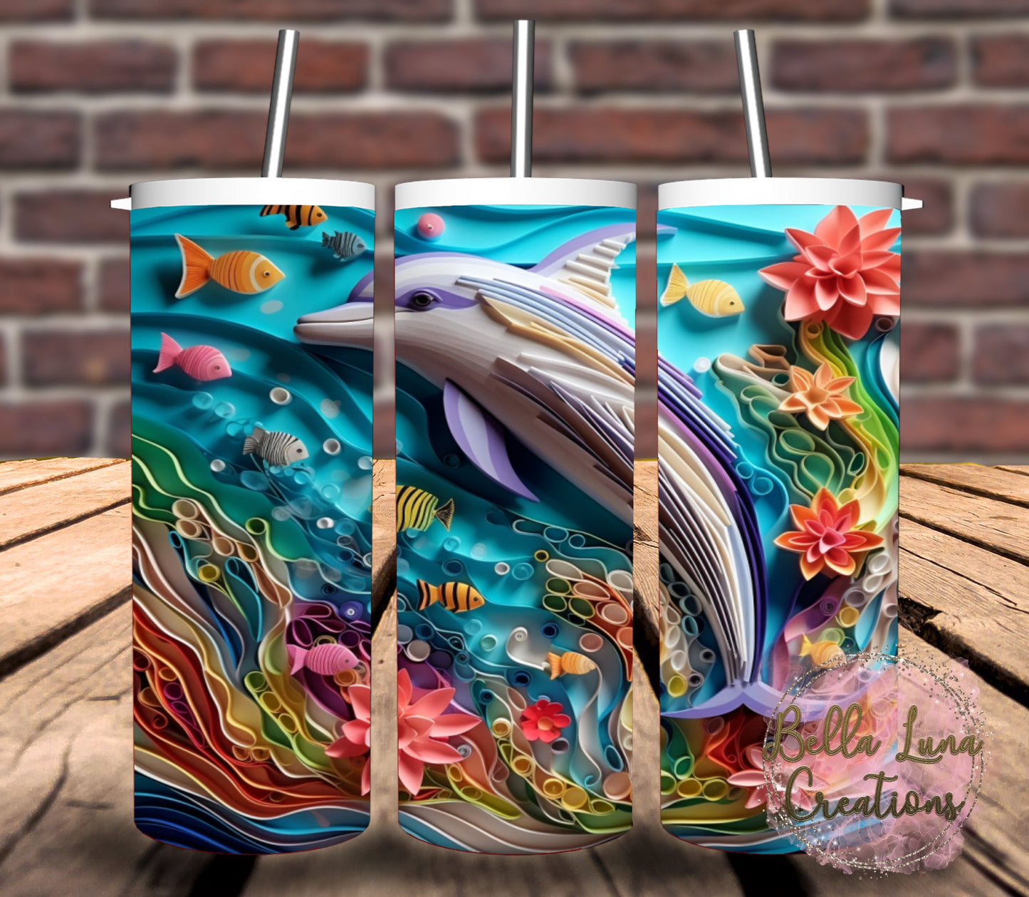 3D Dolphins Tumbler Wrap Bundle - 4 images + 4 BONUS IMAGES