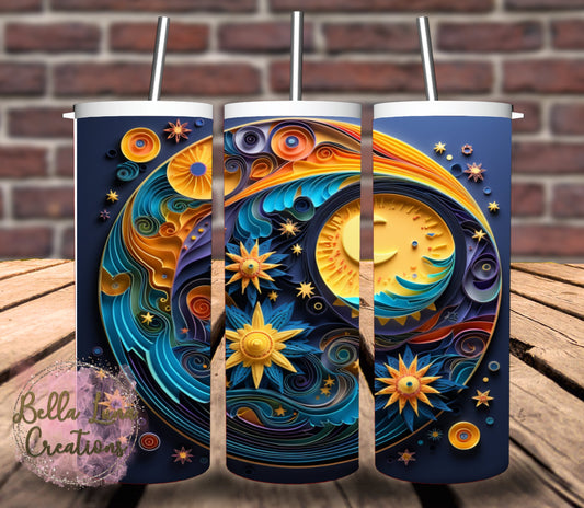 3D Abstract Sun and Moon Tumbler Wrap Bundle - 5 images