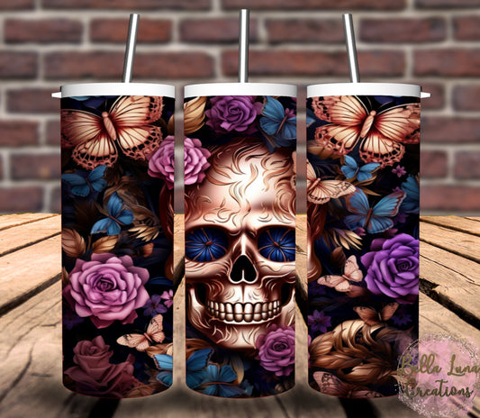 3D Colorful Sugar Skulls with Flowers Bundle - 5 images