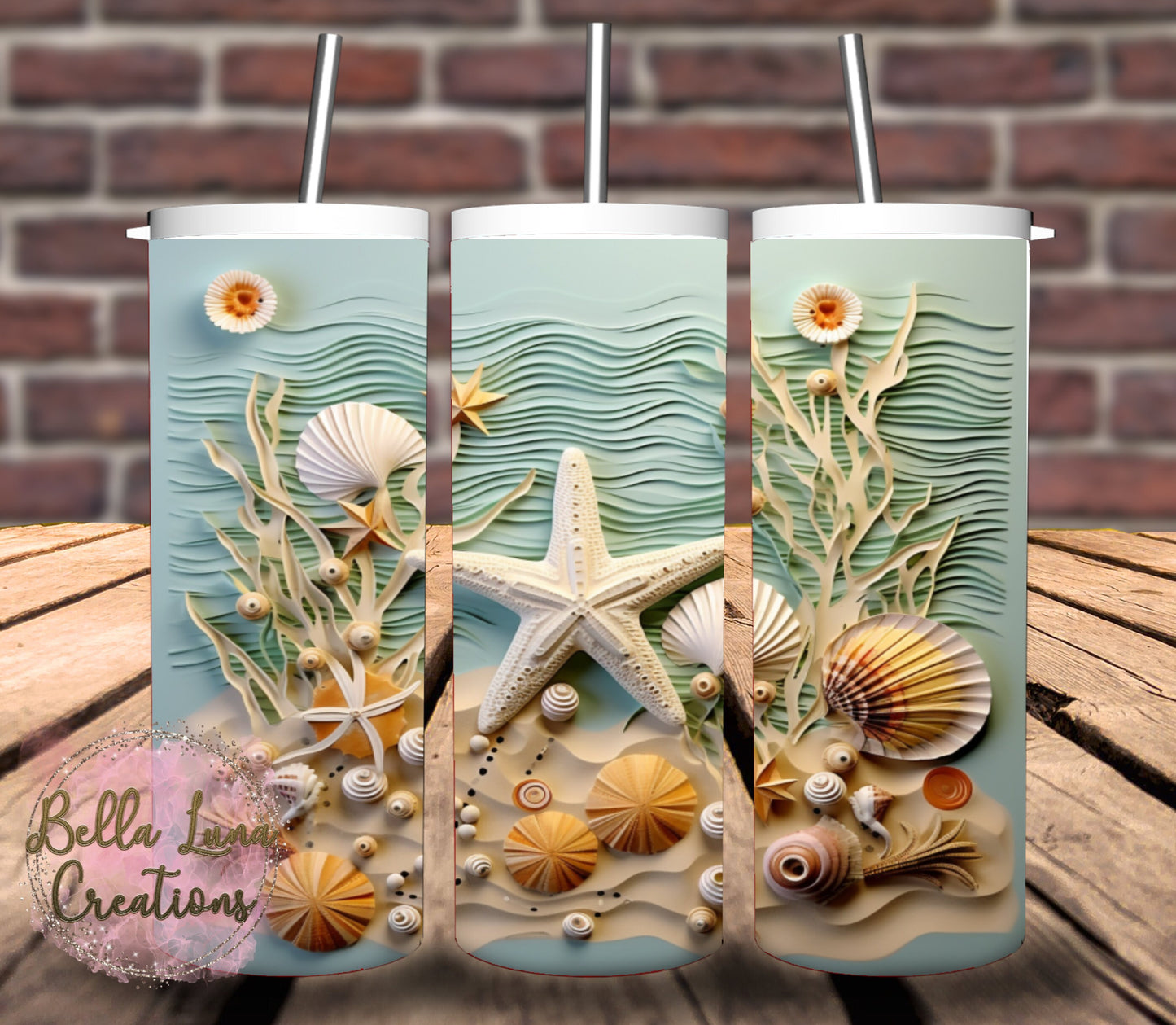 3D Beach Scene Tumbler Wrap