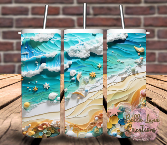 3D Beach Scene Tumbler Wrap