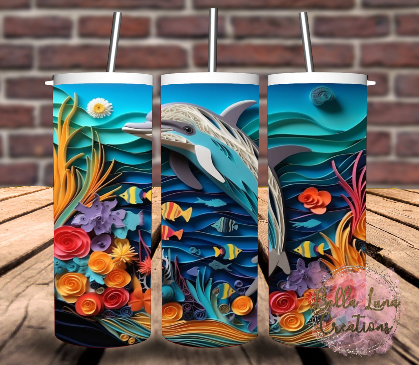 3D Dolphins Tumbler Wrap Bundle - 4 images + 4 BONUS IMAGES