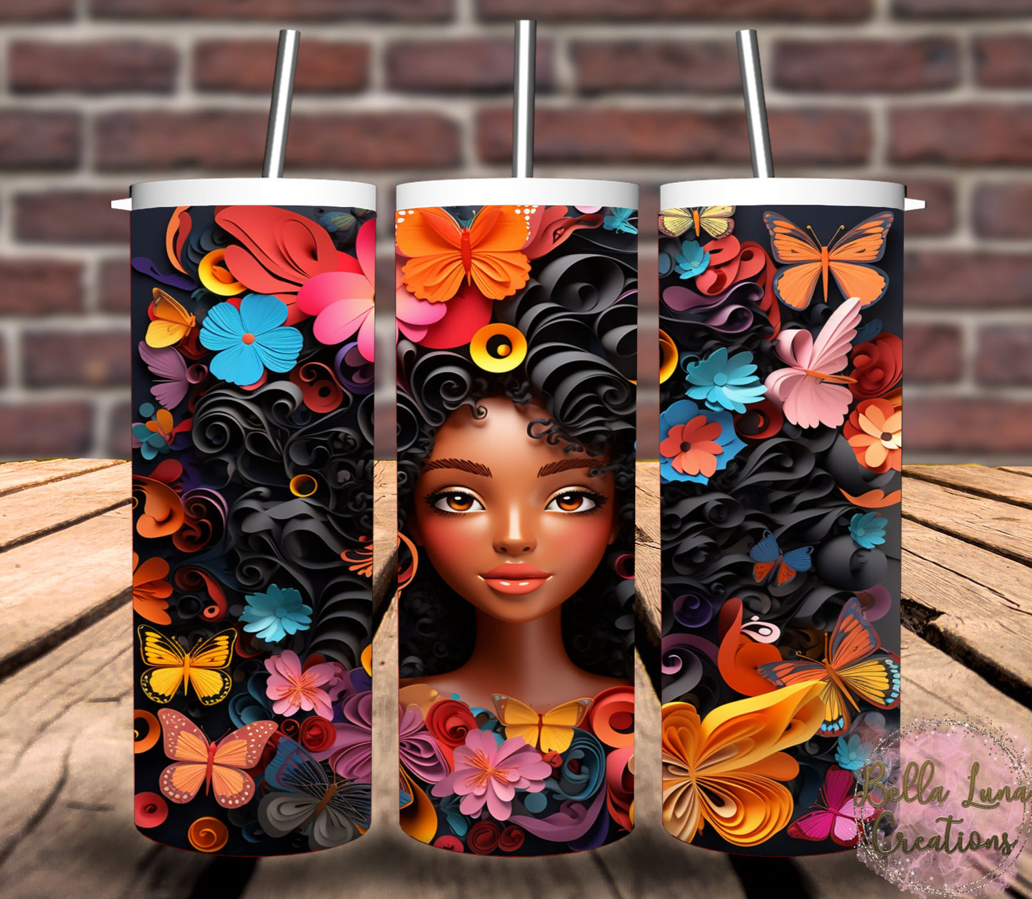 3D Black Beauty with Butterflies - Bundle of 5 images/tumbler wraps