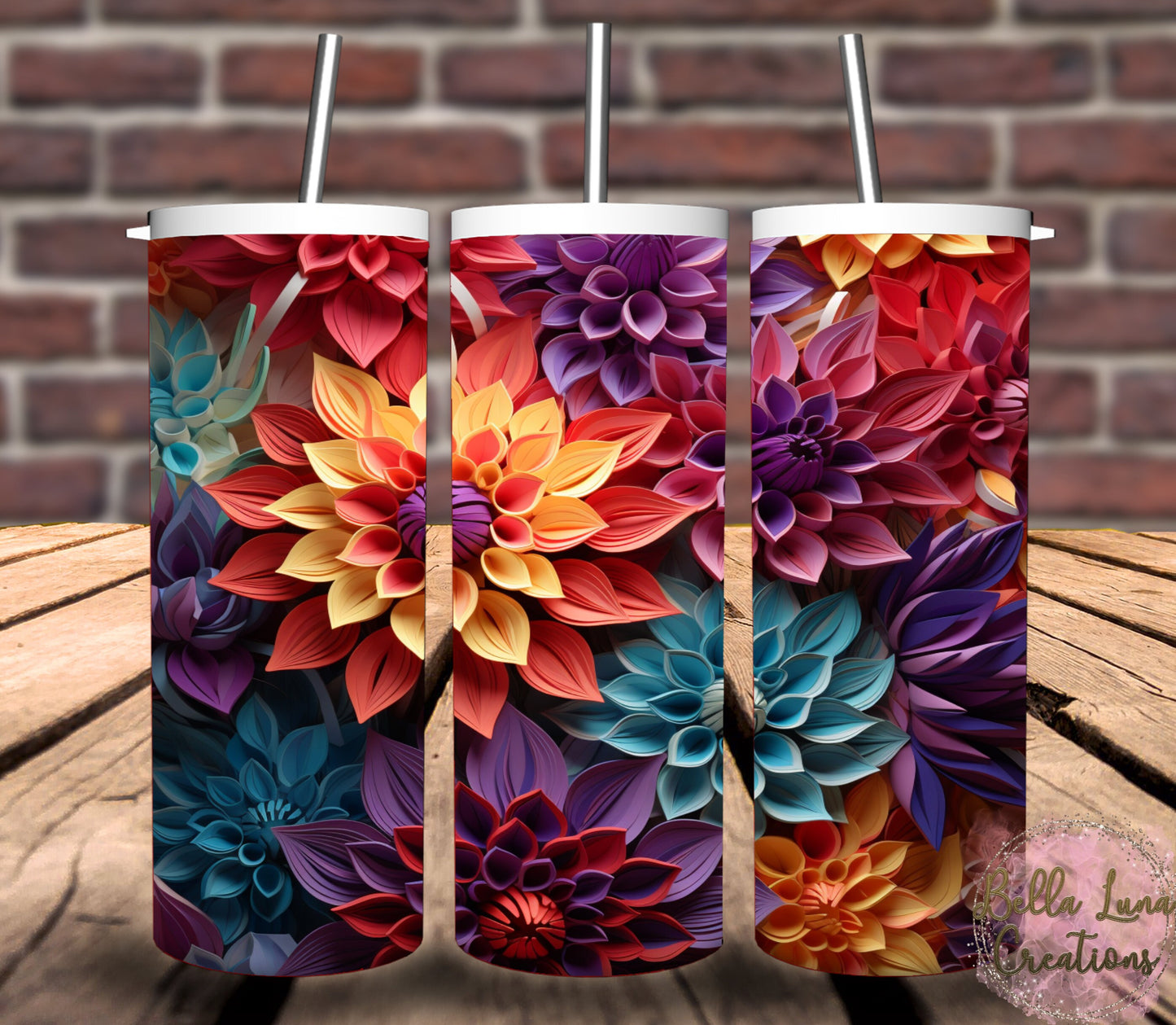 3D Colorful Flowers Bundle - 9 images/illustrations/tumbler wraps