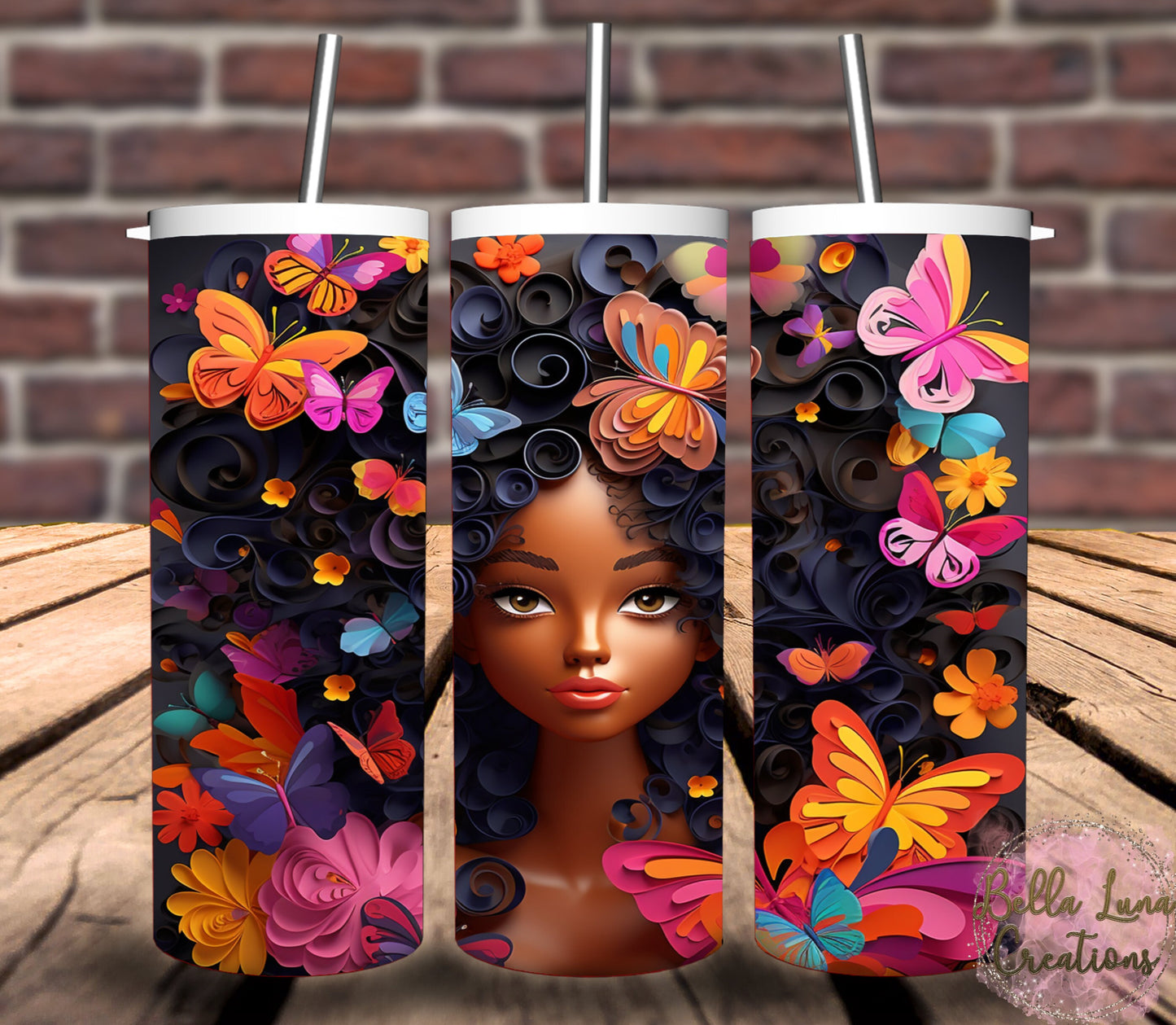 3D Black Beauty with Butterflies - Bundle of 5 images/tumbler wraps