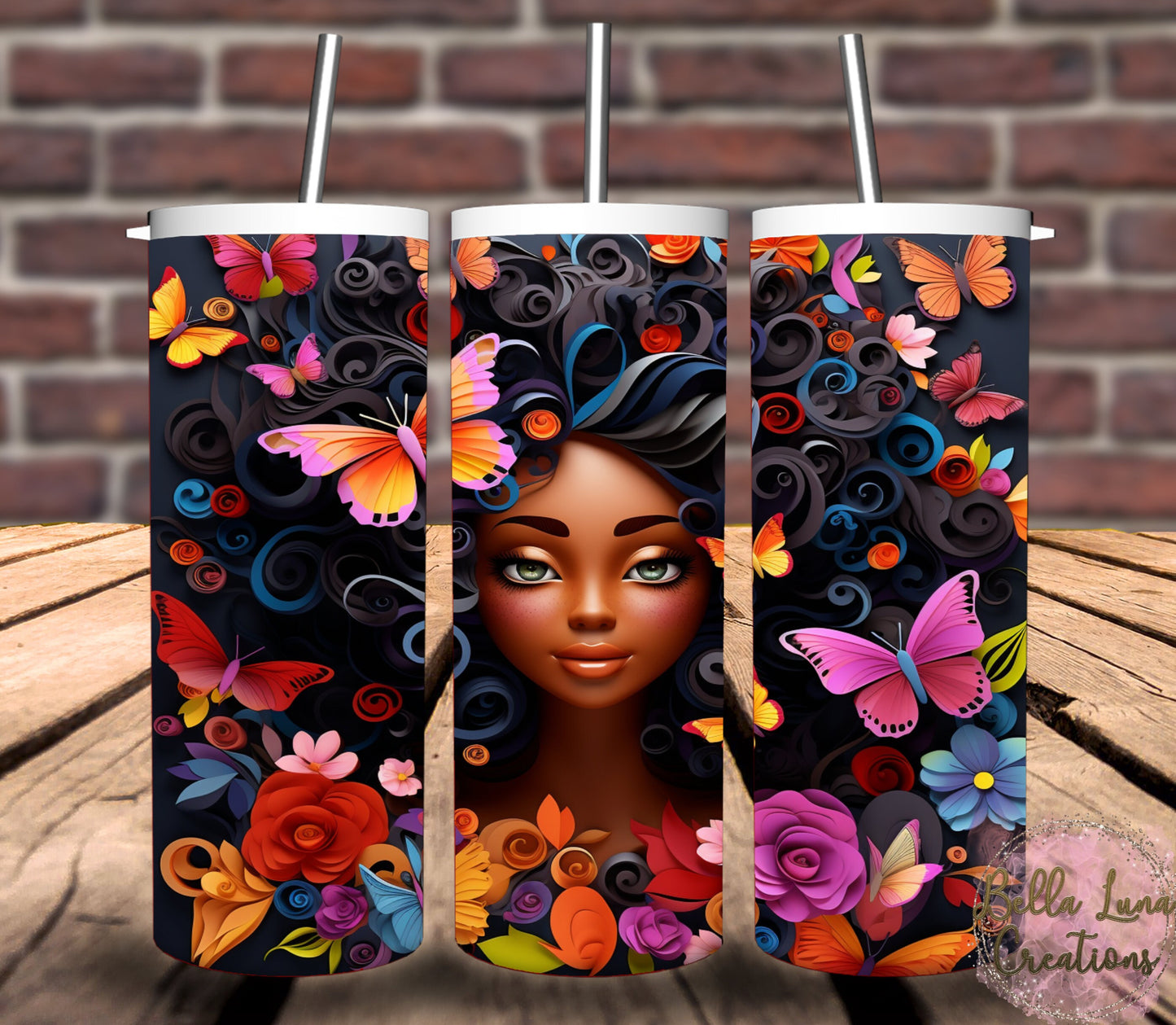 3D Black Beauty with Butterflies - Bundle of 5 images/tumbler wraps