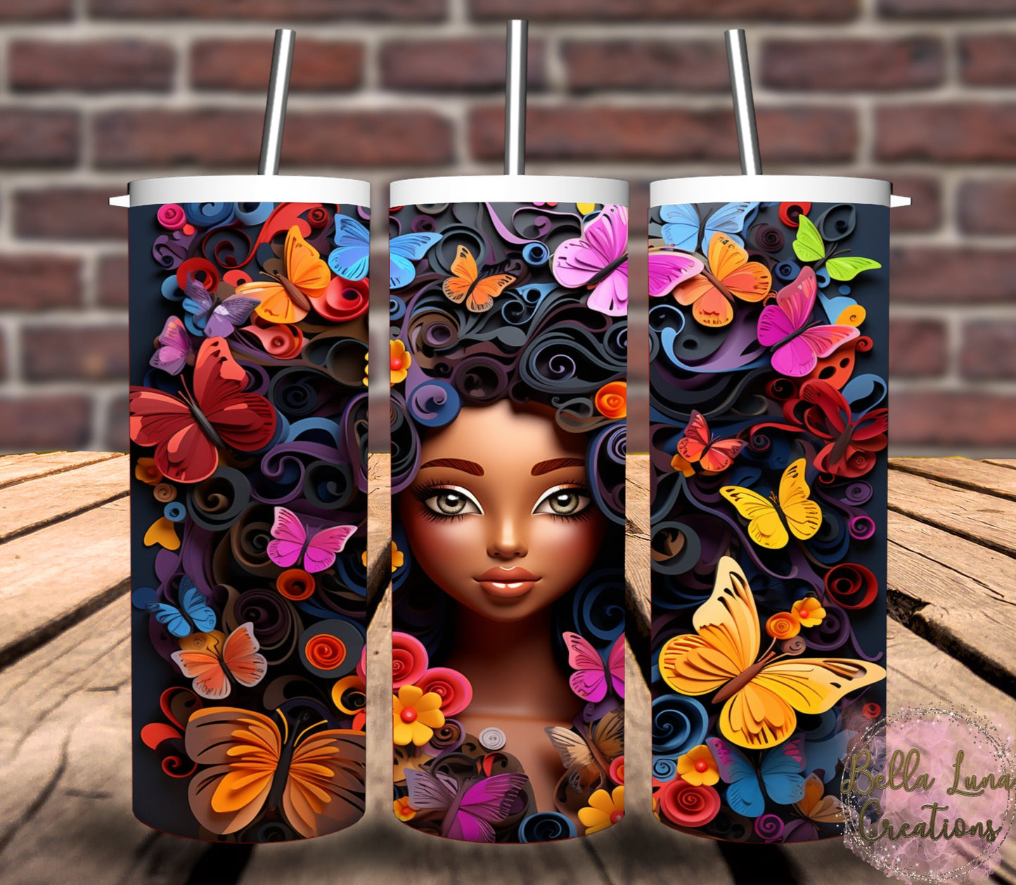 3D Black Beauty with Butterflies - Bundle of 5 images/tumbler wraps