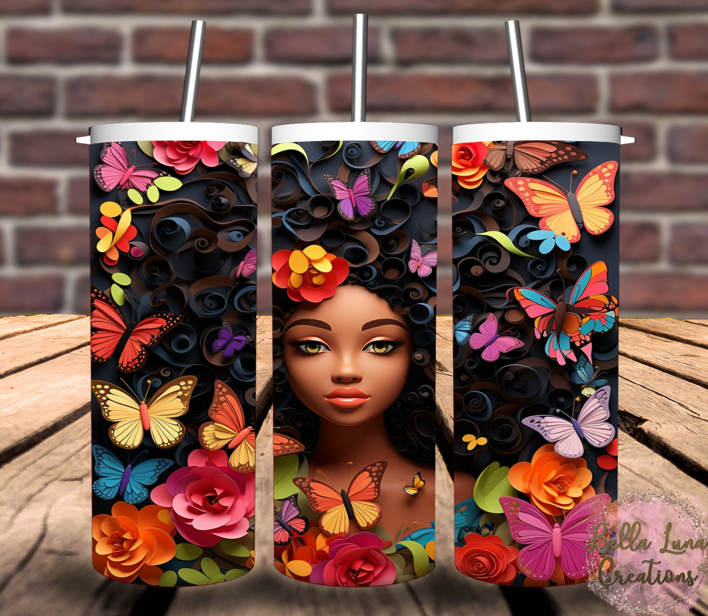 3D Black Beauty with Butterflies - Bundle of 5 images/tumbler wraps