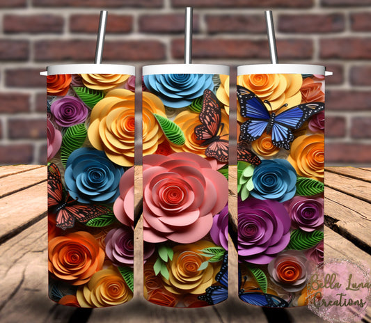 3D Colorful Flowers and Butterflies Tumbler Wrap Bundle (5 images)